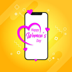 Happy women's day wishing message with a smartphone. International women's day celebration.