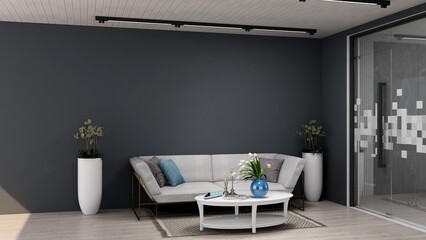 modern office lounge wall logo mockup