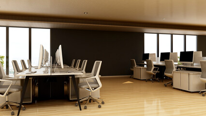 office area with blank wall 3d design interior