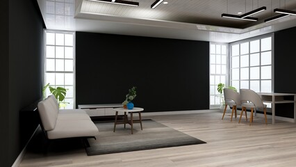 cafe bar or coffee shop with a blank wall for logo mockup