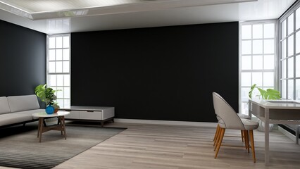 cafe bar or coffee shop with a blank wall for logo mockup