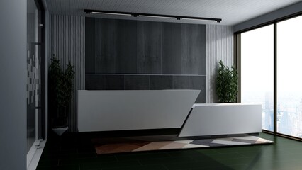 office front desk or receptionist room with wooden design interior