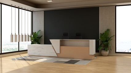 office front desk or receptionist room with wooden design interior