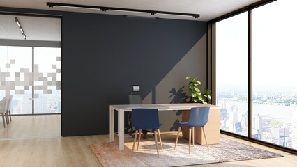 modern business office manager room with 3d design interior for company wall logo mockup