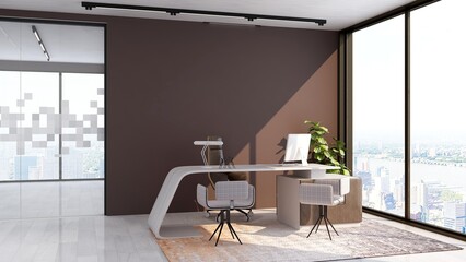 modern business office manager room with 3d design interior for company wall logo mockup