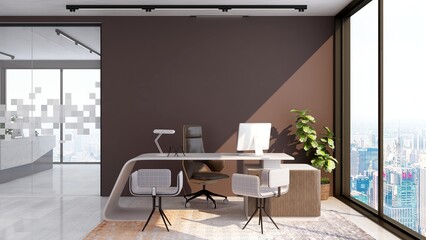modern business office manager room with 3d design interior for company wall logo mockup