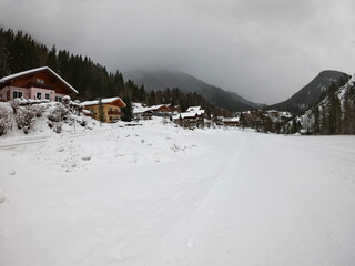 Scenic village in Austria covered with snow