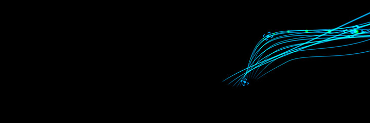 black minimalistic background with blue  lightning. blue wave  on a black background banner