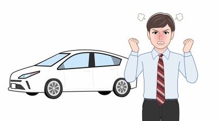 車とネクタイをした男性