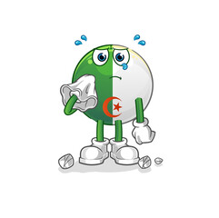algerian flag cry with a tissue. cartoon mascot vector
