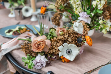 Easter table with nice flowers