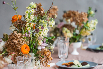 Easter table with nice flowers