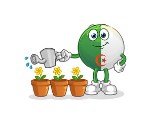 algerian flag watering the flowers mascot. cartoon vector