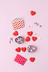 sugar hearts on pink background