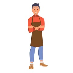 Smiling man in an apron. Vector illustration isolated on white background