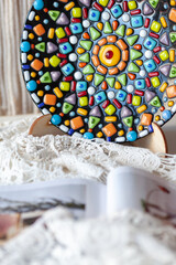 Plate made of multi-colored stained glass using fusing technique, handmade glass dish