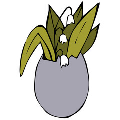 Vector illustration - easter eggs with lilies of the valley and green leaves.