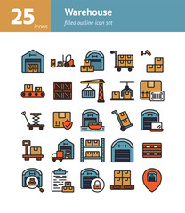 Warehouse filled outline icon set. Vector and Illustration.