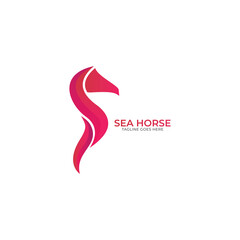 Obraz premium Stylized graphic Seahorse. Silhouette illustration of sea life. Sketch for tattoo on isolated white background. Vector flat logo icon.