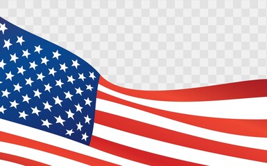 American flag on transparent background. USA independence day celebration.