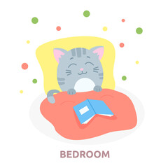 cat character sleeping under a blanket, cartoon style