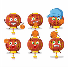 Talented red chinese lamp cartoon character as a basketball athlete