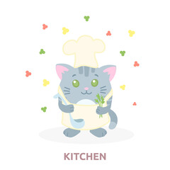 character cat chef preparing food, cartoon style