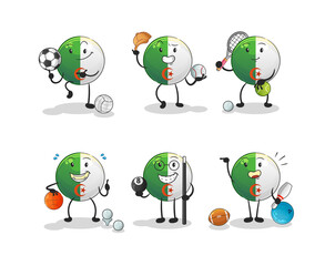 algerian flag sport set character. cartoon mascot vector