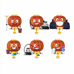 Cleaning service red chinese lamp cute cartoon character using mop