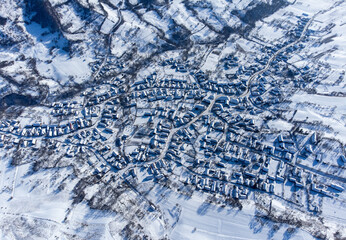 Fototapeta na wymiar top view of a small village in winter