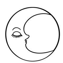 moon illustration. Symbol of new beginning, dreaming, romance, fantasy, magic. Black, grey colors, circle, full view. crescent with face. Design elements, tattoos,