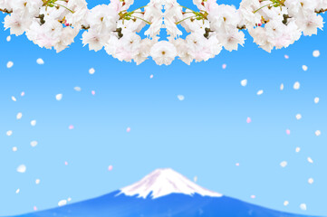 春のイメージ、桜の花と富士山の背景イラスト