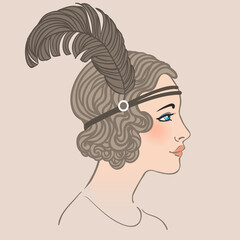 Flapper girl: Retro party invitation design. Vector illustration.