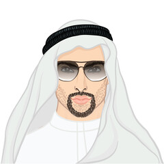 Vector illustration portrait of a arab man in keffiyeh isolated on white.