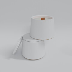 Composition of two white ceramic matte  interrior candles mockup. 3d render template for design . Ceramic or plastic jar 3d isolated mockup. On white background. Packaging design