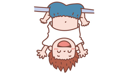 Obraz premium 鉄棒でぶらーんの男の子