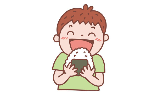 おにぎりを食べる男の子