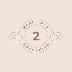 Number 2 Flower Logos Emblem Design Template with Botanical Plants and Petals Vector Illustrations Minimal Line Art Style. Outline Symbols for Cosmetics and Packaging or Floral Products Branding