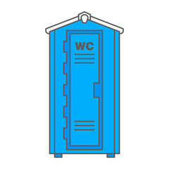 Mobile portable bio toilet icon. Front view. Blue plastic closet WC. Vector illustration