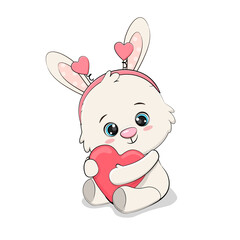 Cute cartoon little bunny with heart for your disign.Valentines day card.