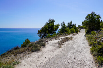 Fototapeta na wymiar Leucate pathway mediterranean natural coast in french Occitanie south france