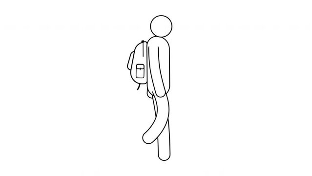 Icon man walking with backpack. Pictogram people. Stickman tourist. Looped animation with alpha channel.