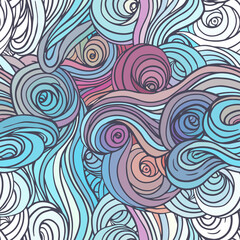 Vector color abstract hand-drawn pattern with waves and clouds