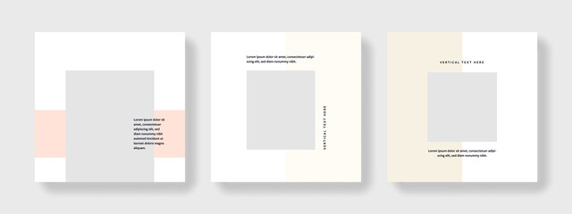 Clean and editable social media, minimalist instagram and facebook with photos placeholder, minimal business banners, square layout, modern corporate templates