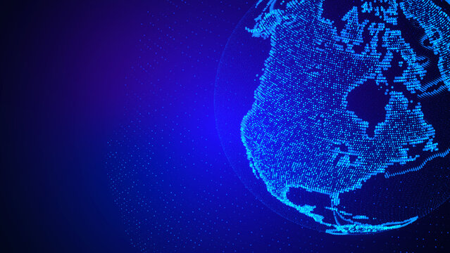 Earch globe, world map point, line, composition representing global, network connection. 3d rendering.