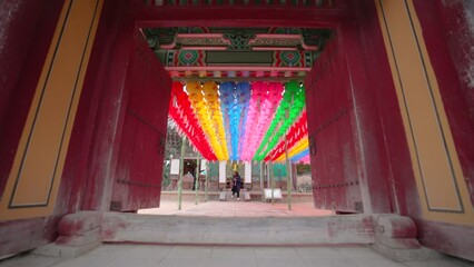 Gyeongju, South Korea - Nov 2021: Tourist visit to Bulguksa temple in Gueongju, South Korea. Bulguksa temple is a UNESCO World Heritage site.