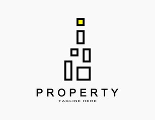 Creative property logo with a rectangle that forms a tower or apartment. Icon with solidarity concept. Luxury design for company, architecture, developer, residence.