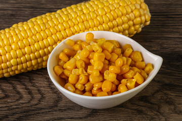 Sweet yellow corn in the bowl