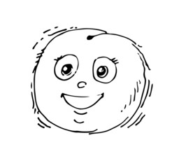 Peach laughs. Funny Face. Cheerful drawing of fruit. Hand drawing outline. Sketch Isolated on white background. Vector