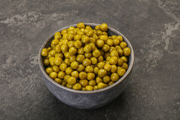 Marinated green pea in the bowl